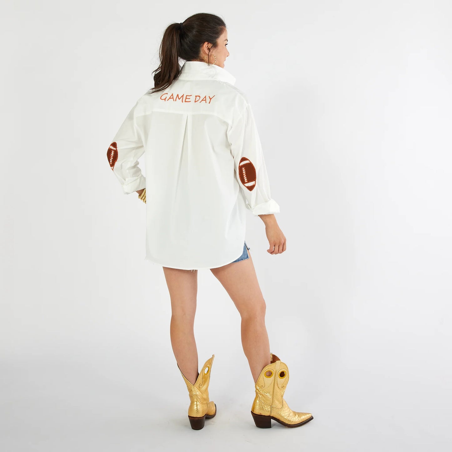 Caryn Lawn Burnt Orange Game Day Button-Up