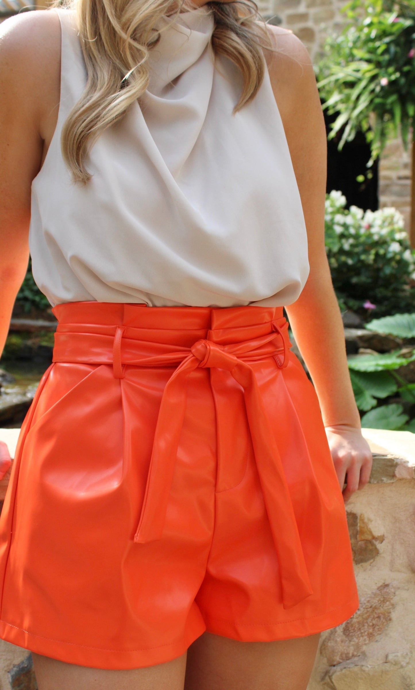 Belted Leather Shorts in Blaze