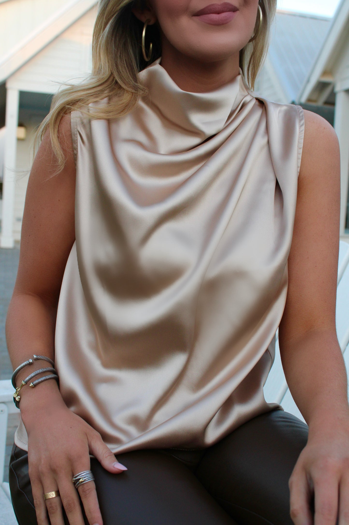 Champagne Cowl Neck Blouse