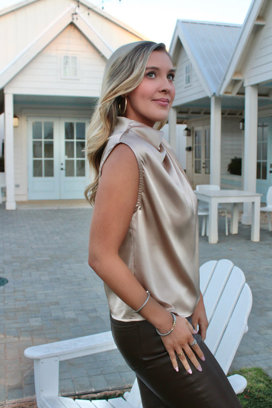 Champagne Cowl Neck Blouse