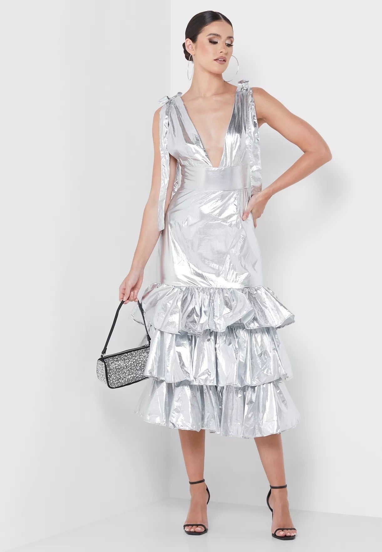 Metallic Plunge Neck Maxi