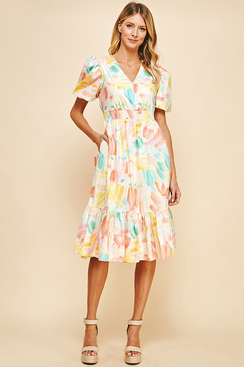 Pastel Watercolor Midi Dress