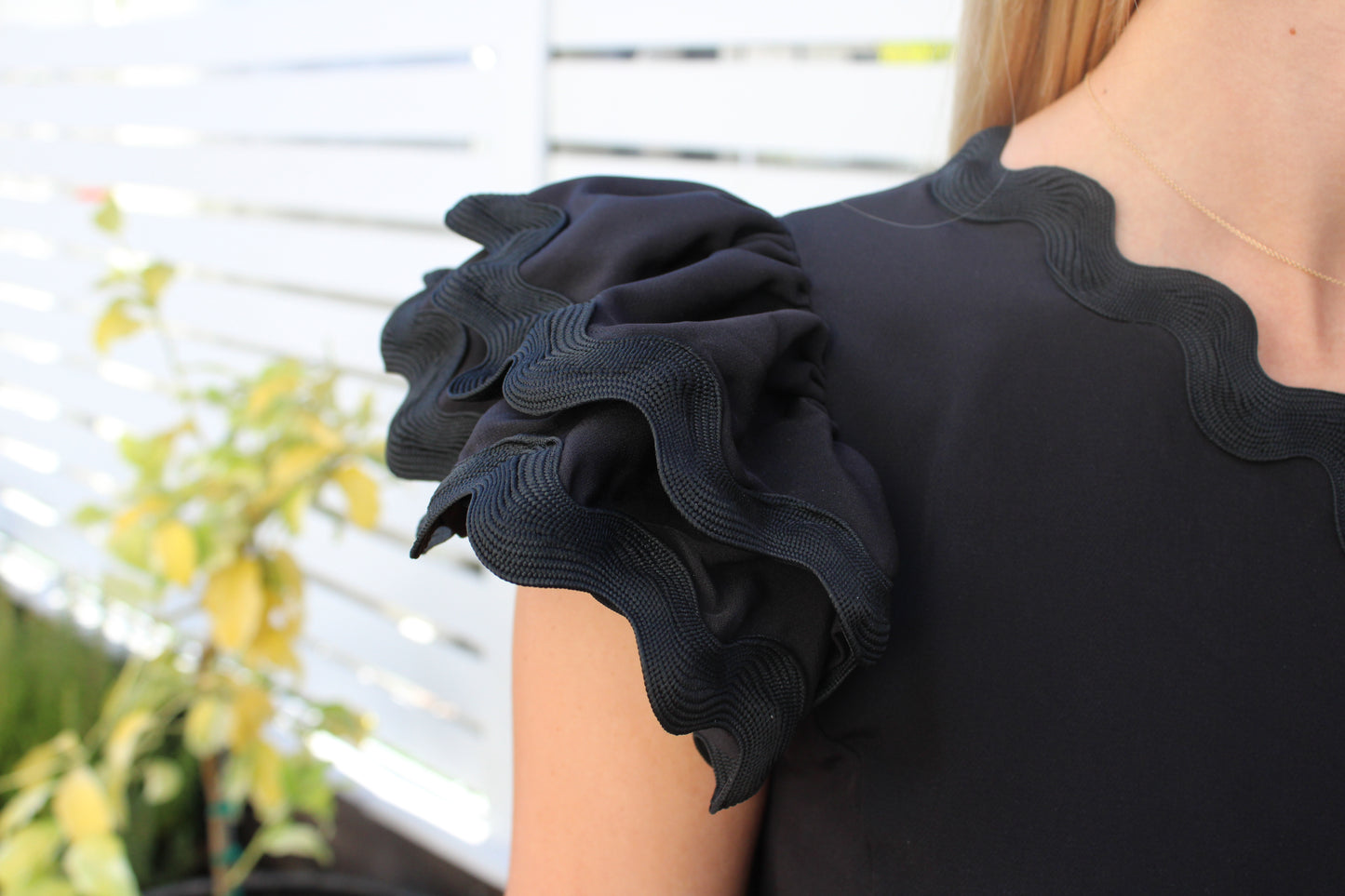 One-Shouldered Ric Rac Dress in Black