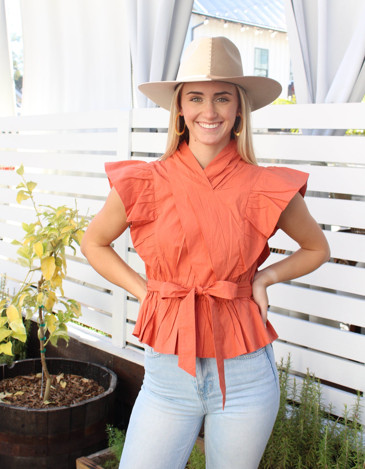 Rust Flutter Sleeve Top