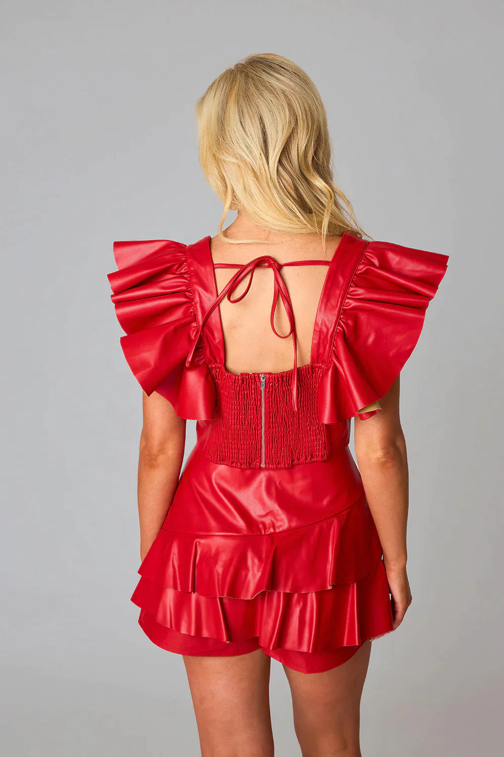 Buddy Love Crimson Leather Ruffle Skort