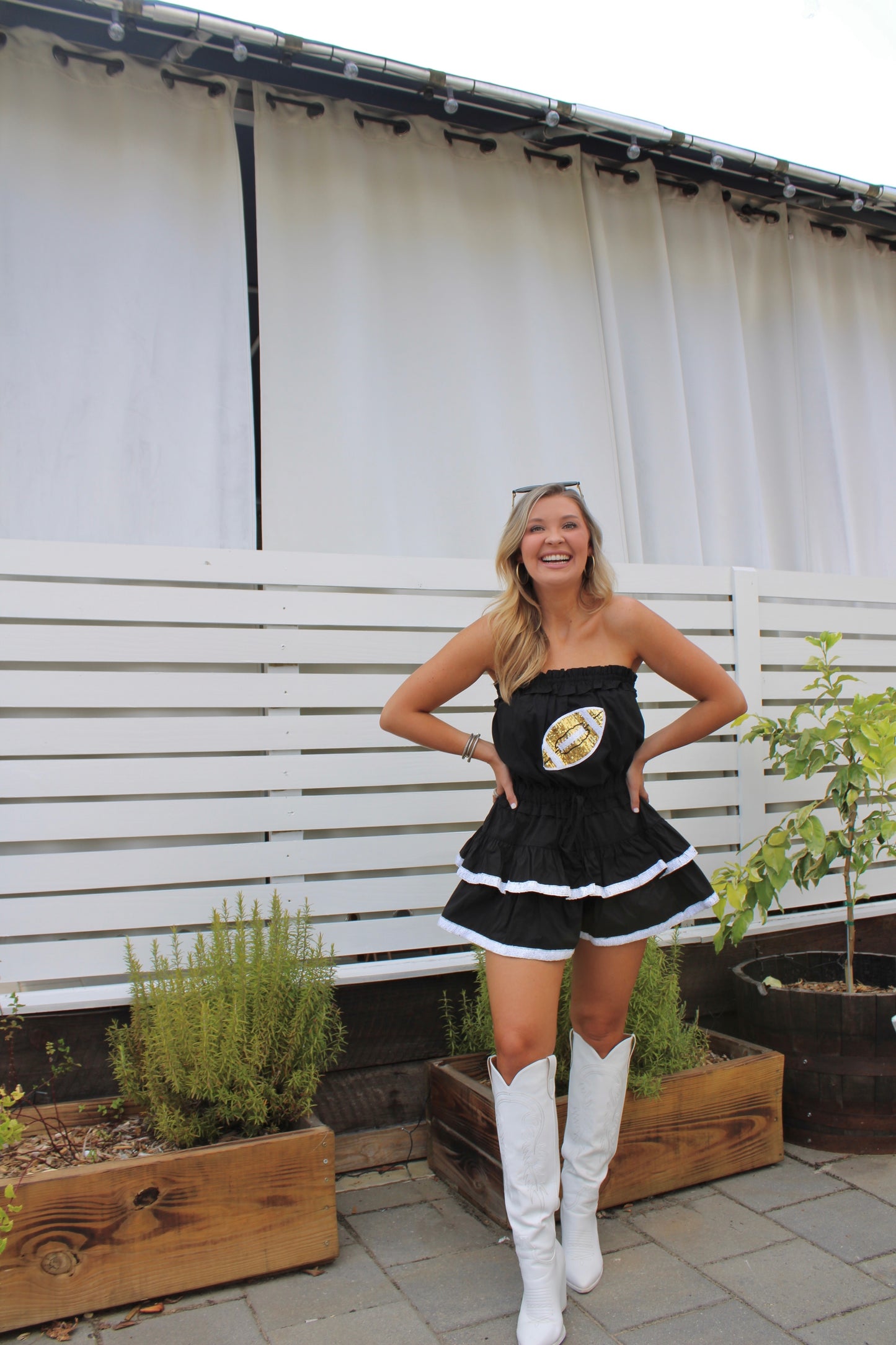 Wake Up It's Game Day Romper - Black/White