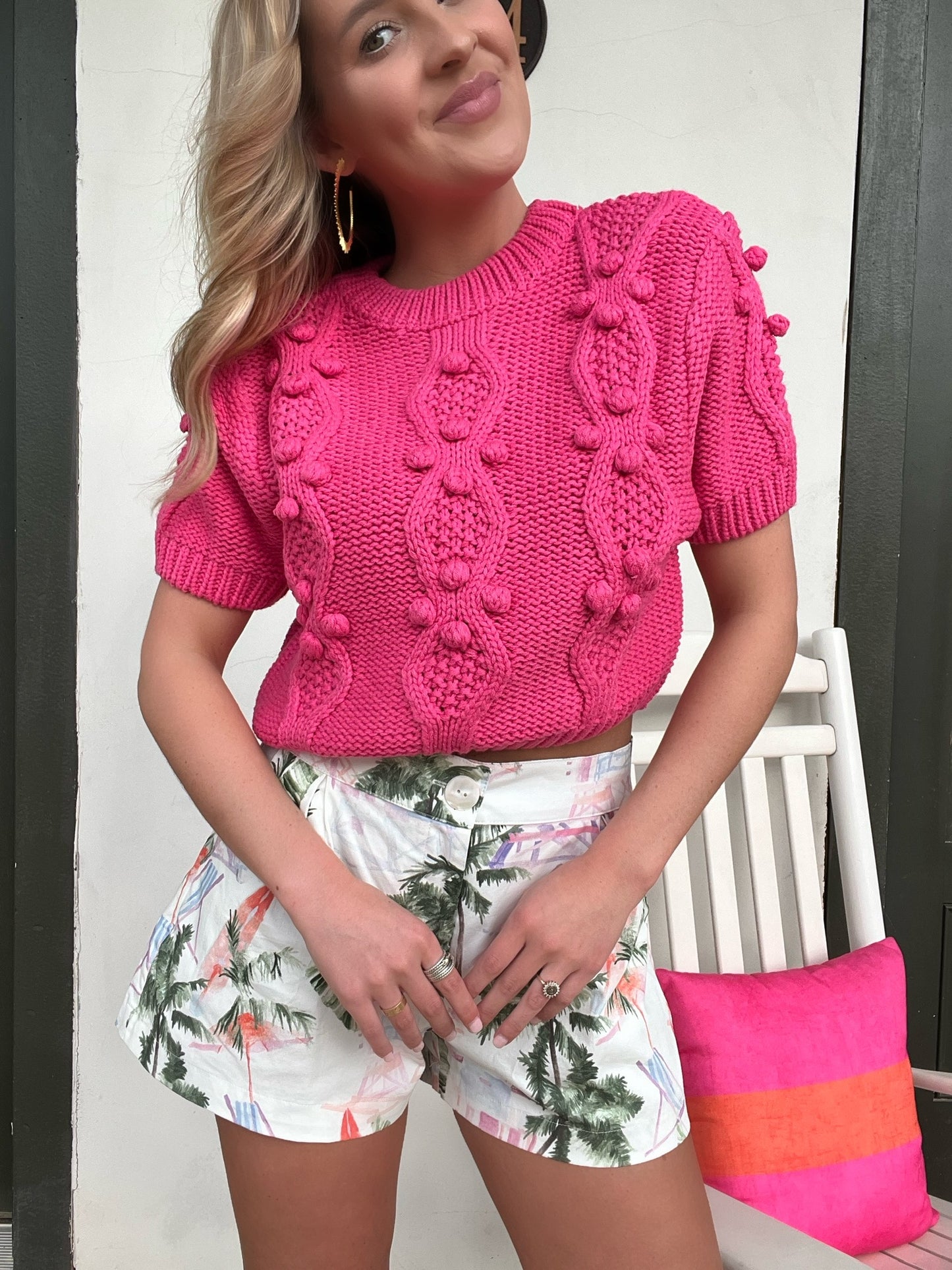 Hot Pink Cropped Sweater Top