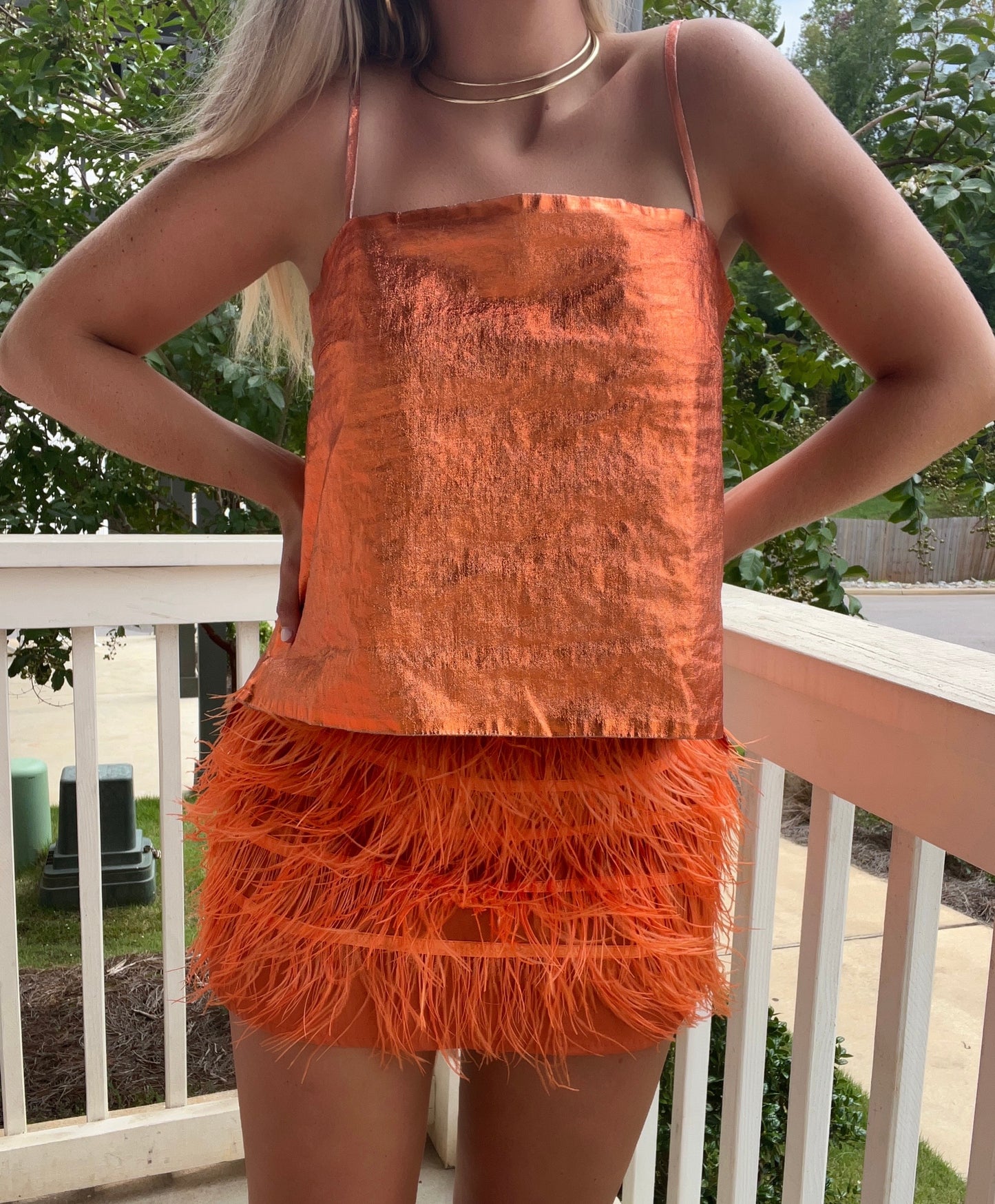 Copper Orange Metallic Linen Top
