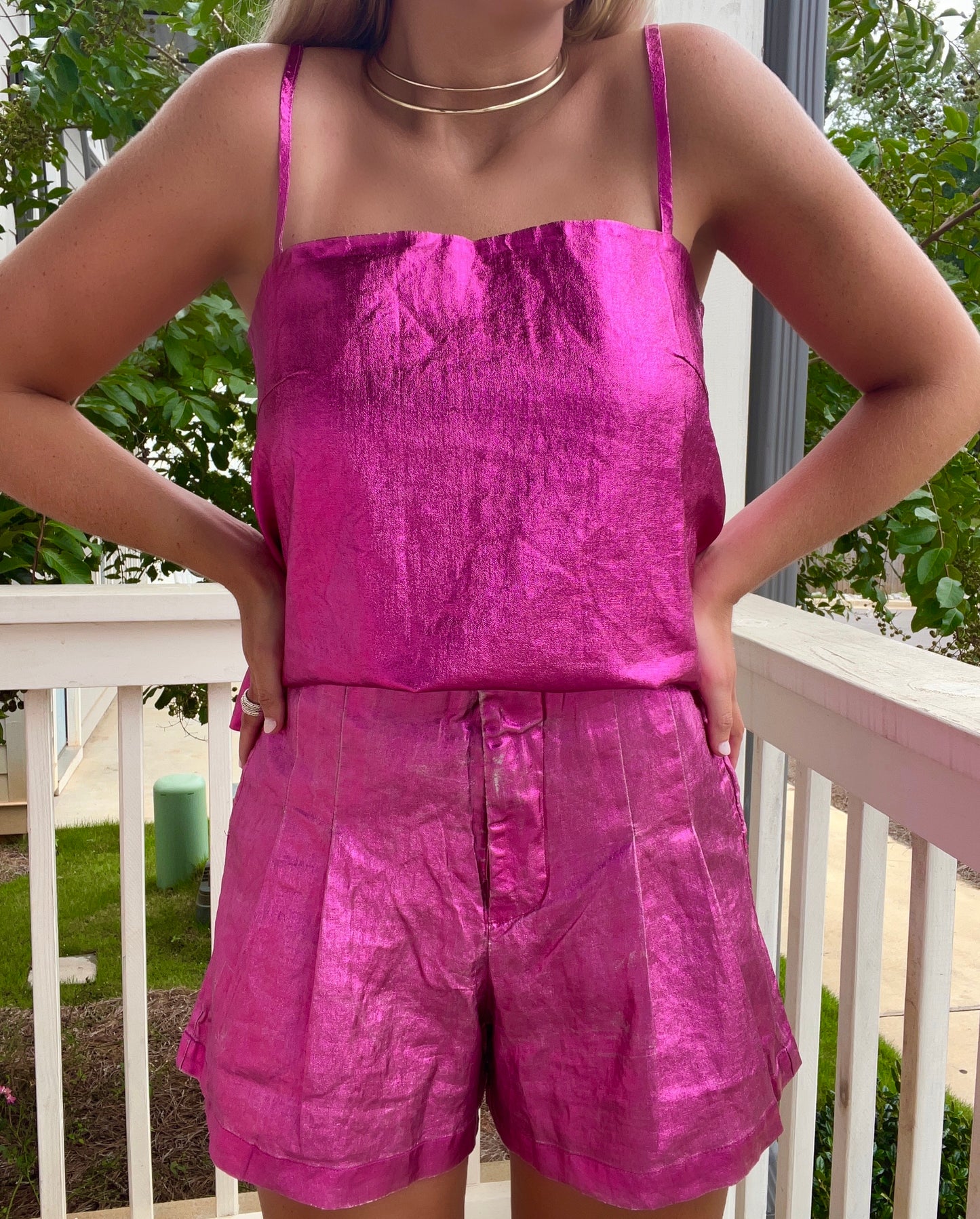 Fuchsia Metallic Linen Shorts