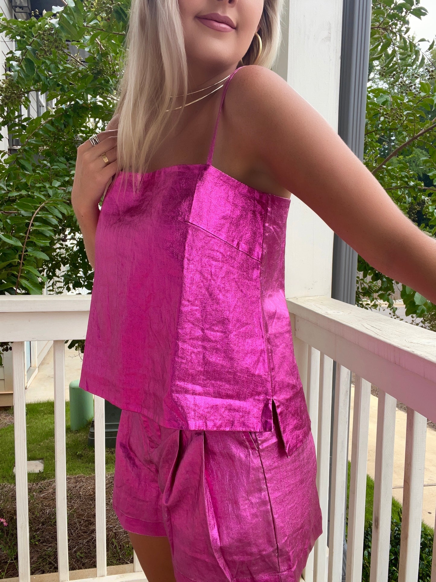 Fuchsia Metallic Linen Top