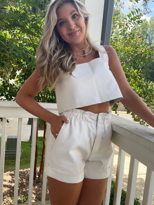 Buddy Love White Leather Crop Top