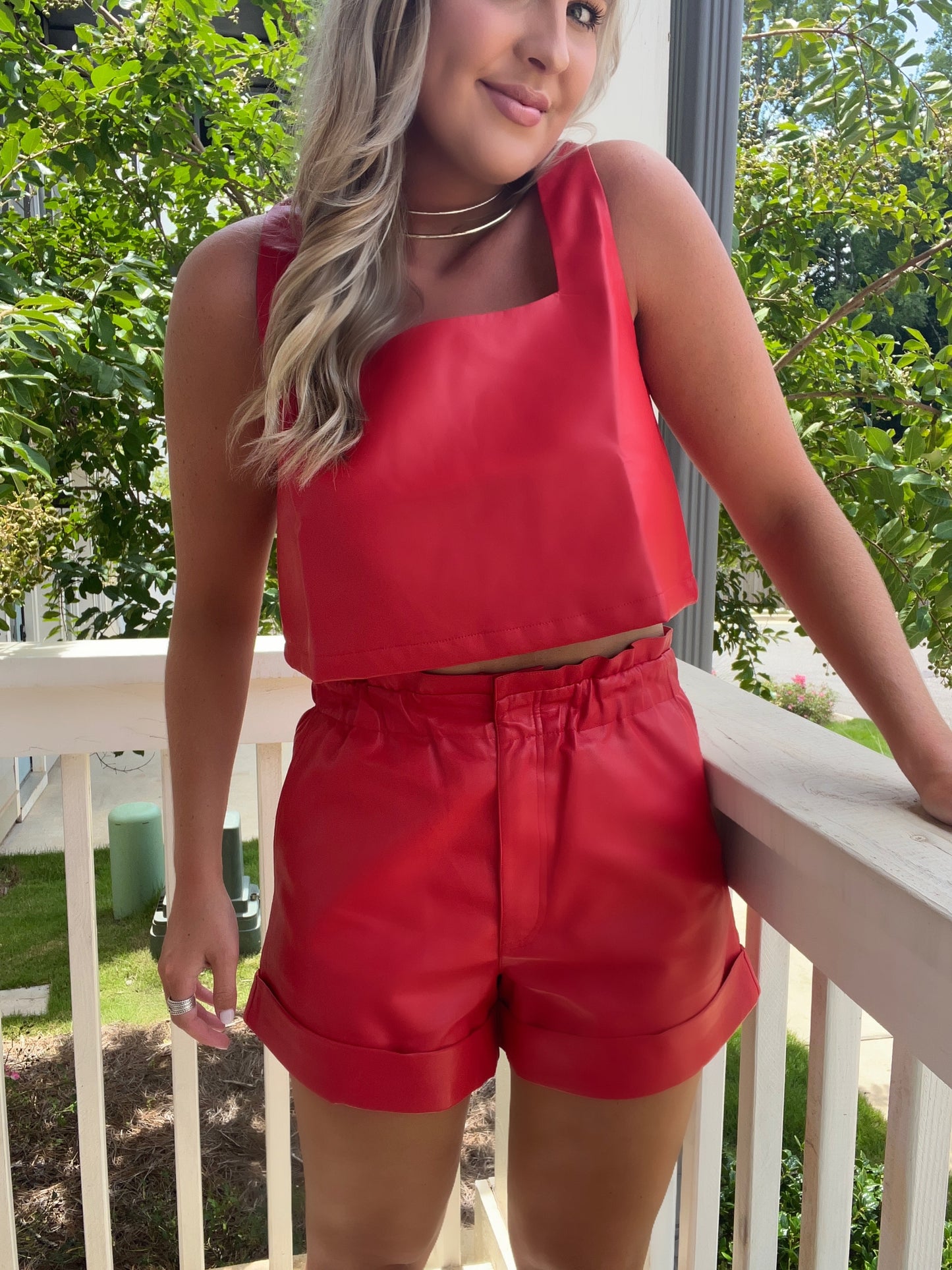 Buddy Love Red Leather Crop Top