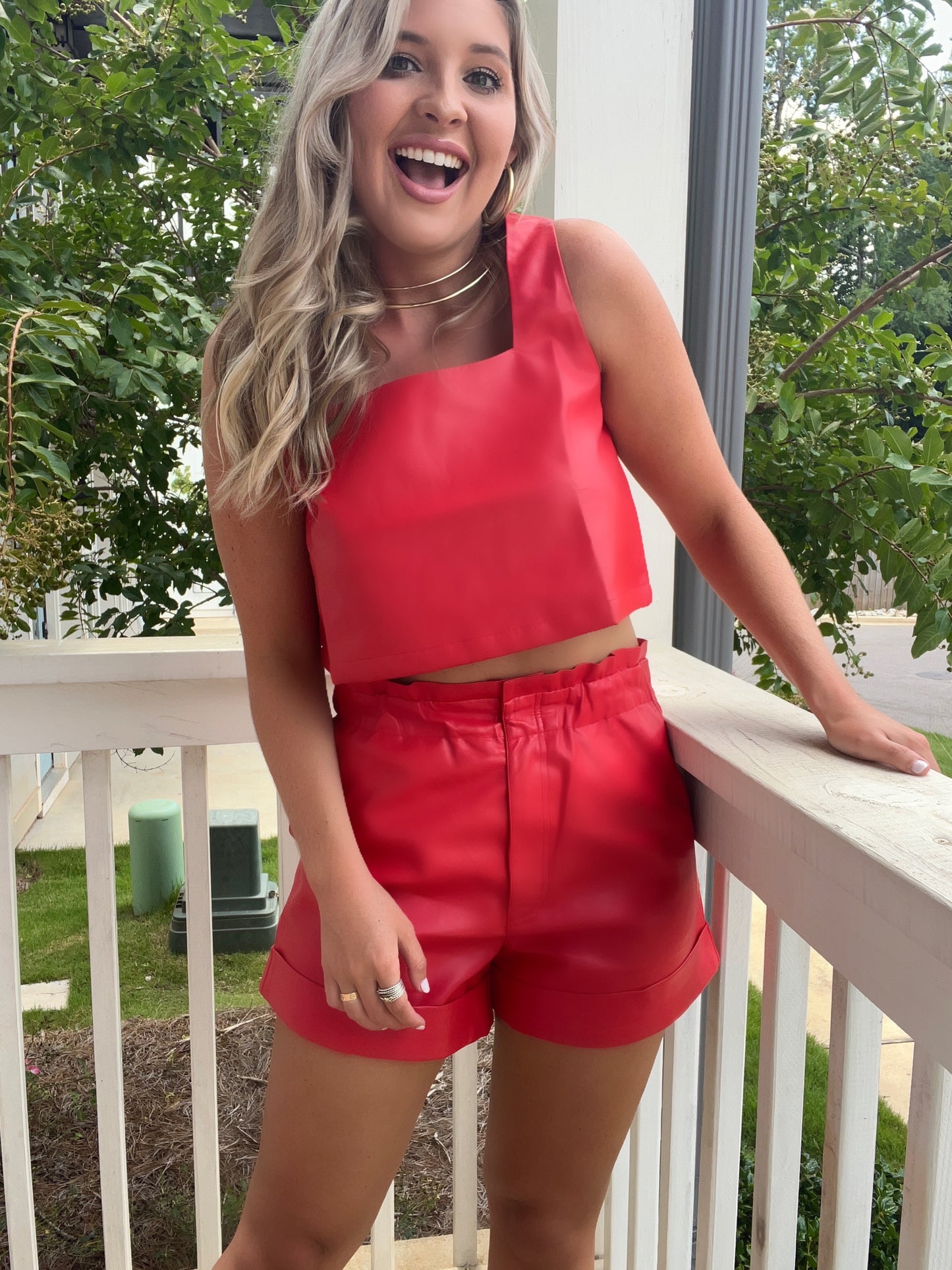 Buddy Love Red Leather Crop Top