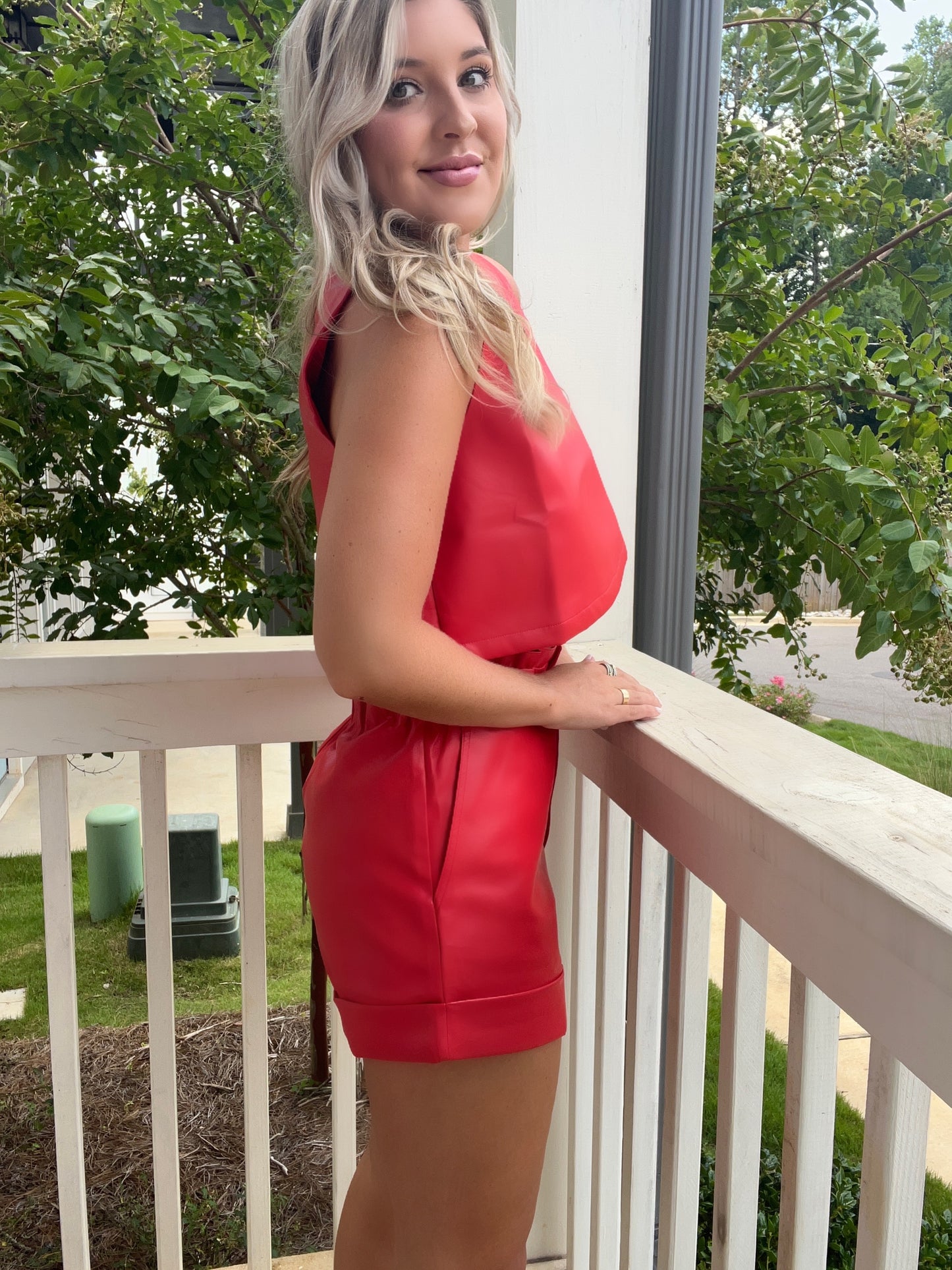 Buddy Love Red Leather Crop Top
