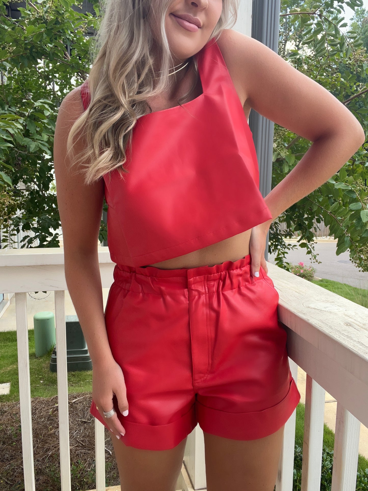 Buddy Love Red Leather Crop Top