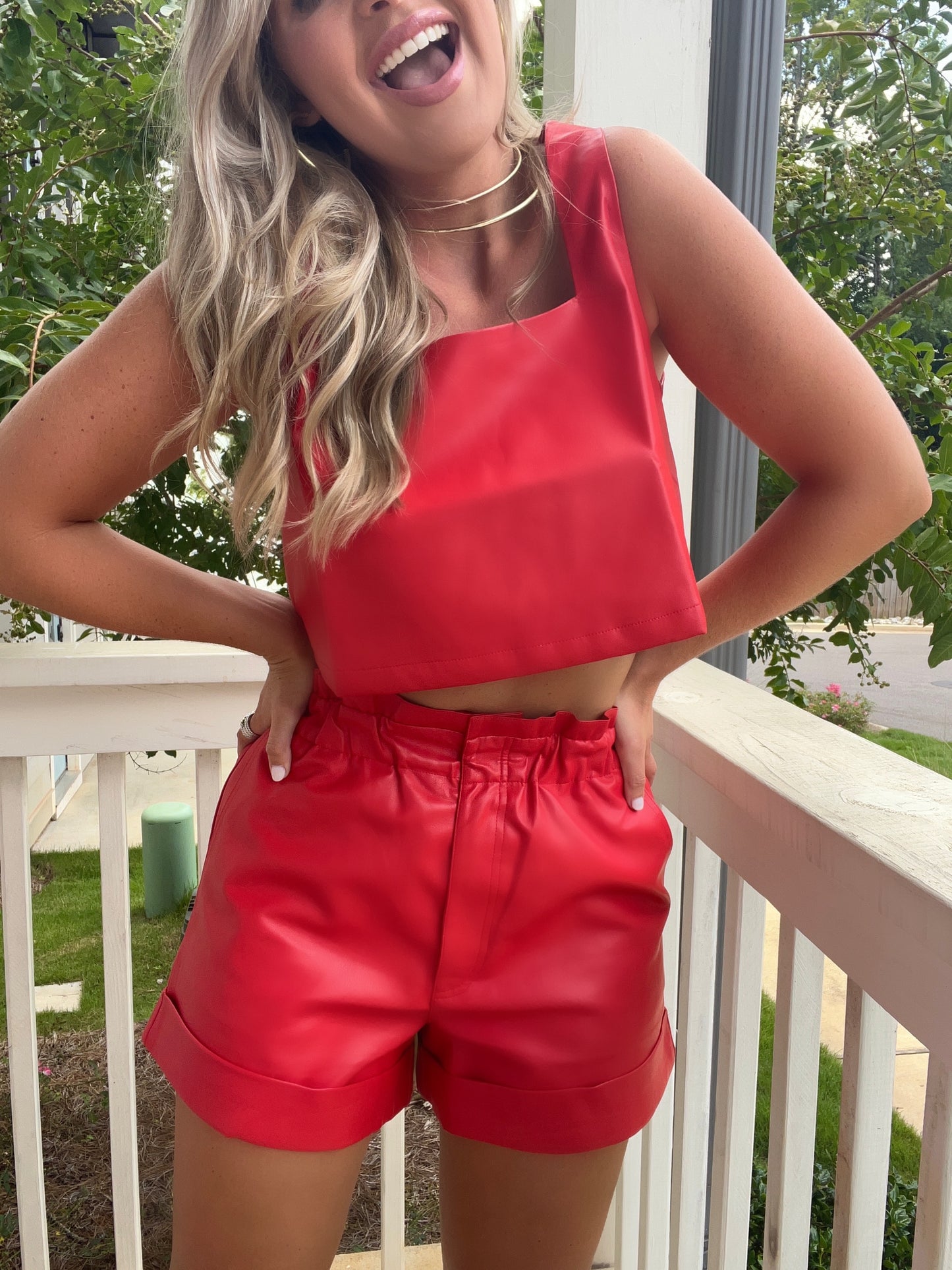 Buddy Love Red Leather Crop Top