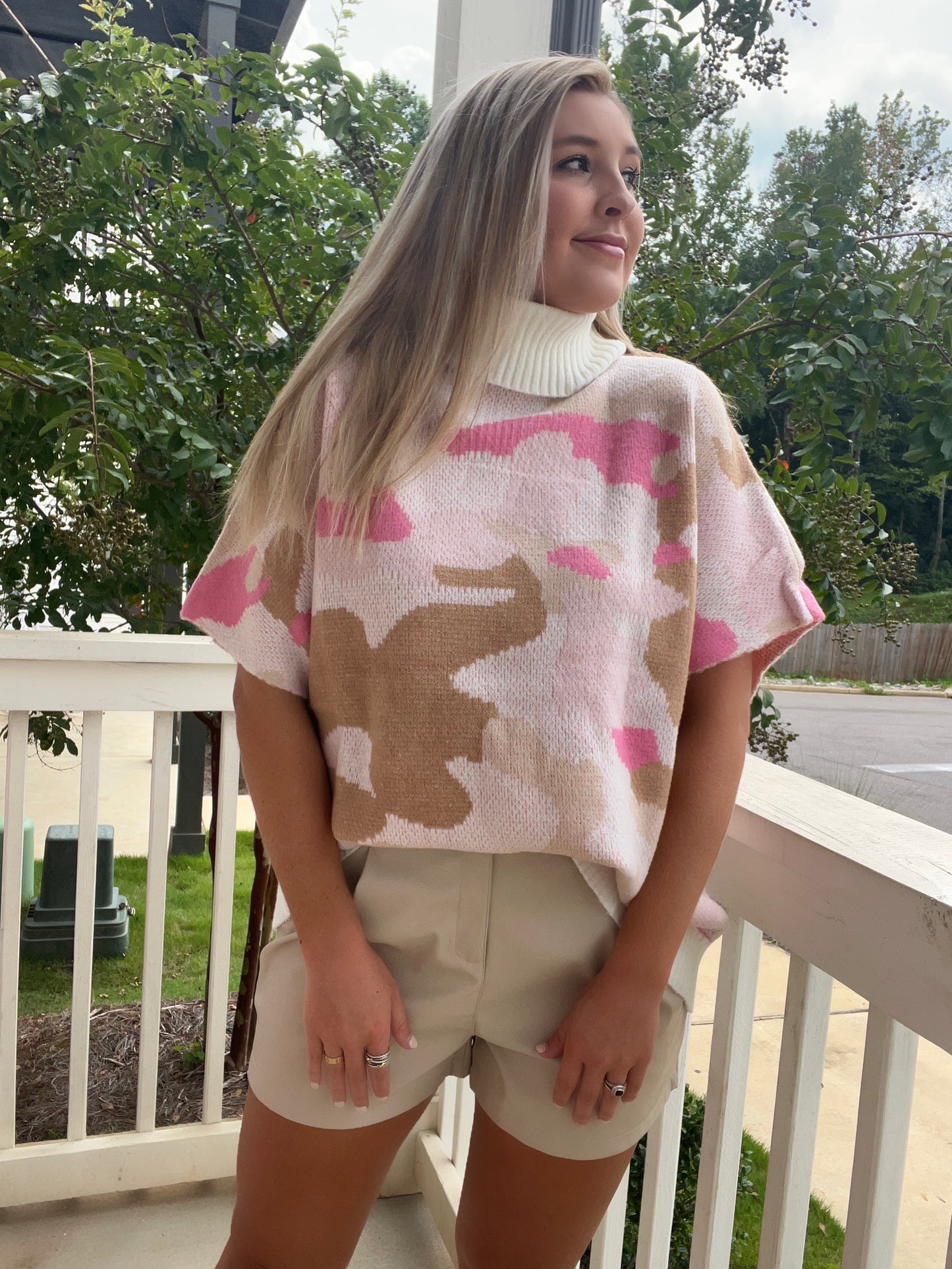Pink Camo Sleeveless Poncho Sweater