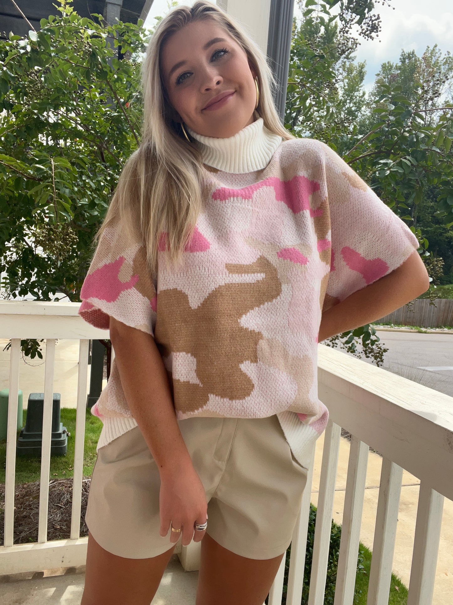 Pink Camo Sleeveless Poncho Sweater