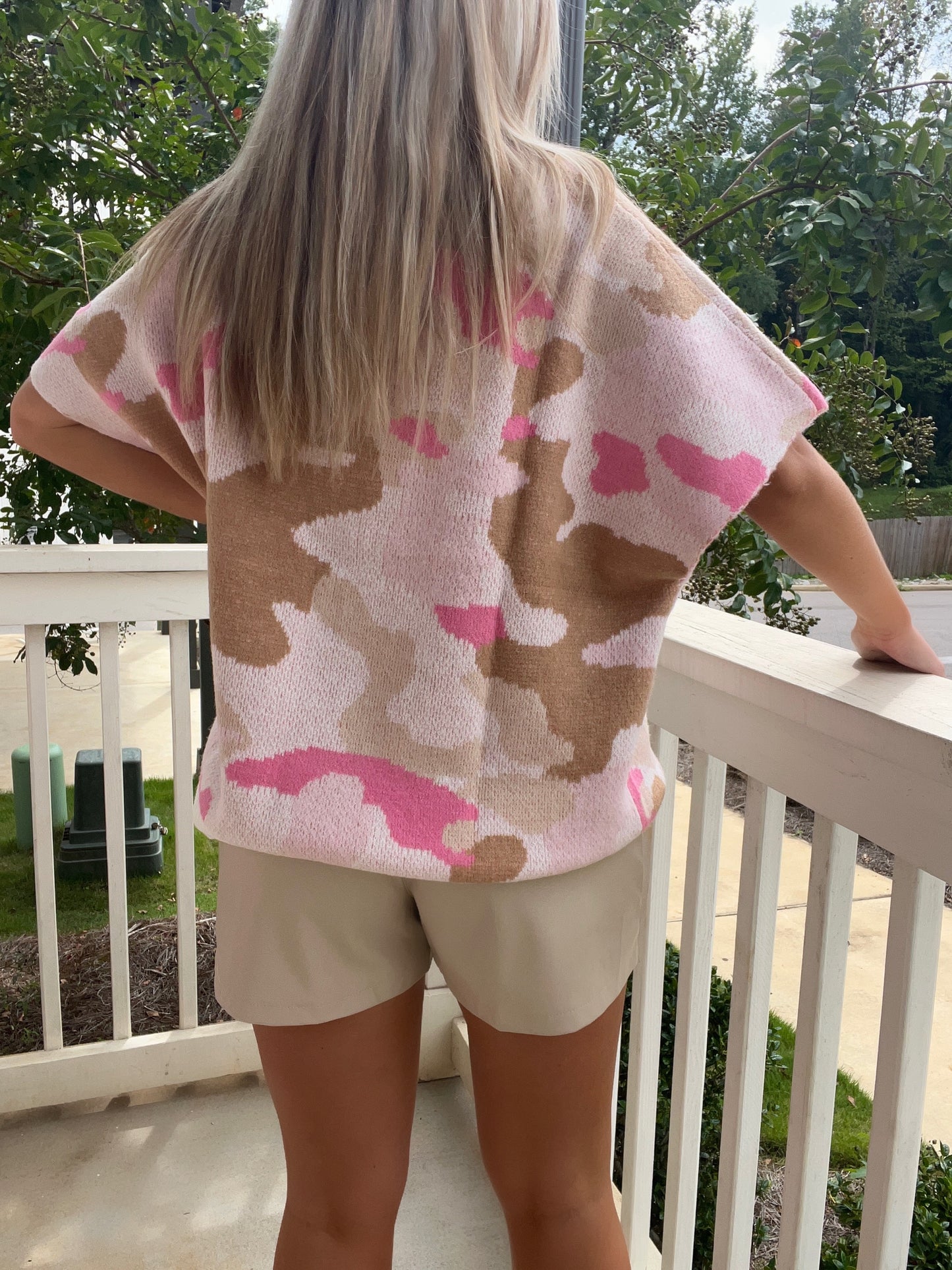 Pink Camo Sleeveless Poncho Sweater