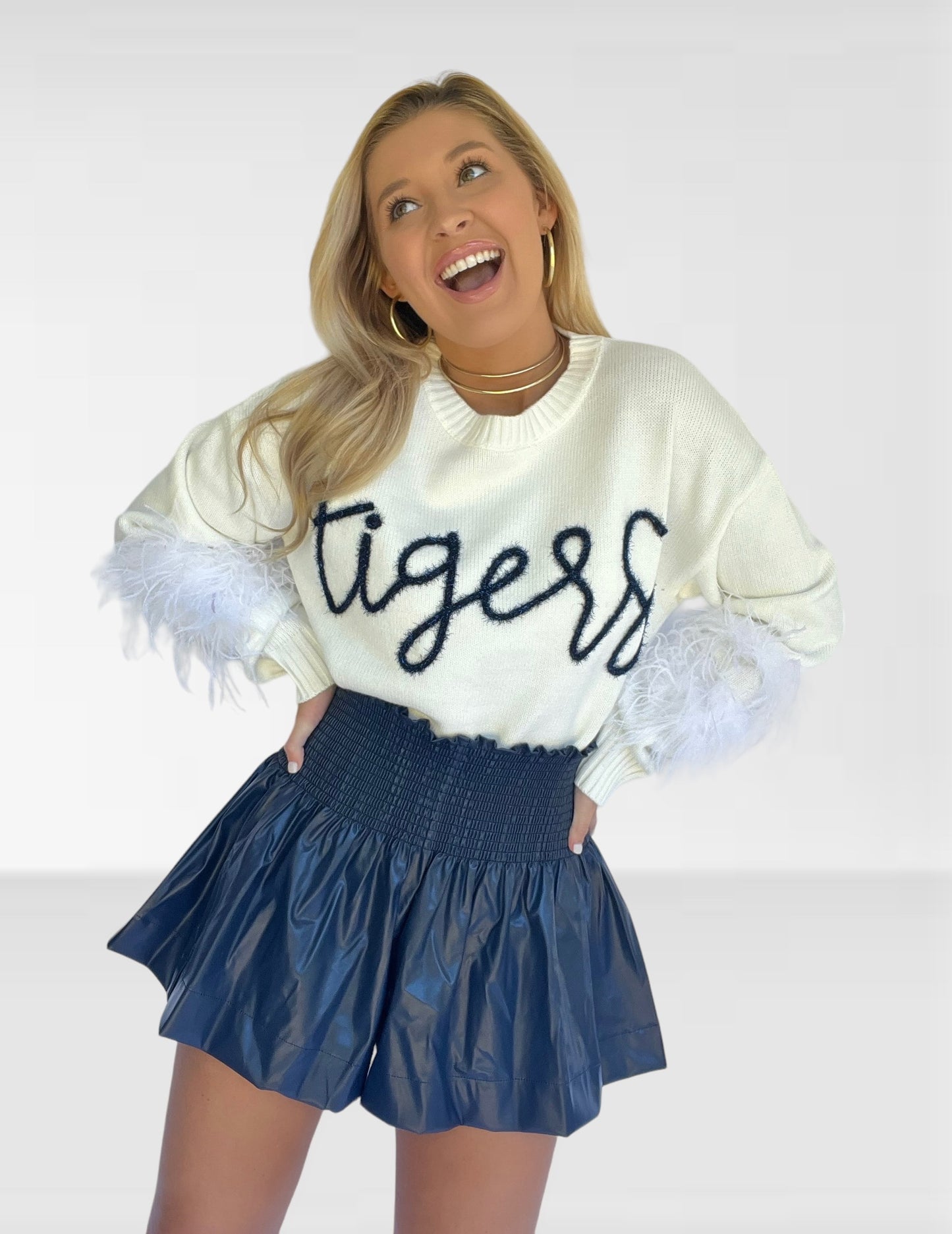 Queen of Sparkles Navy Leather Swing Shorts