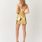 Metallic Gold Leather Mini Dress