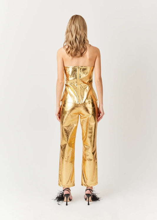 Metallic Gold Leather Tube Top