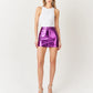 Metallic Leather Mini Skirt in Purple