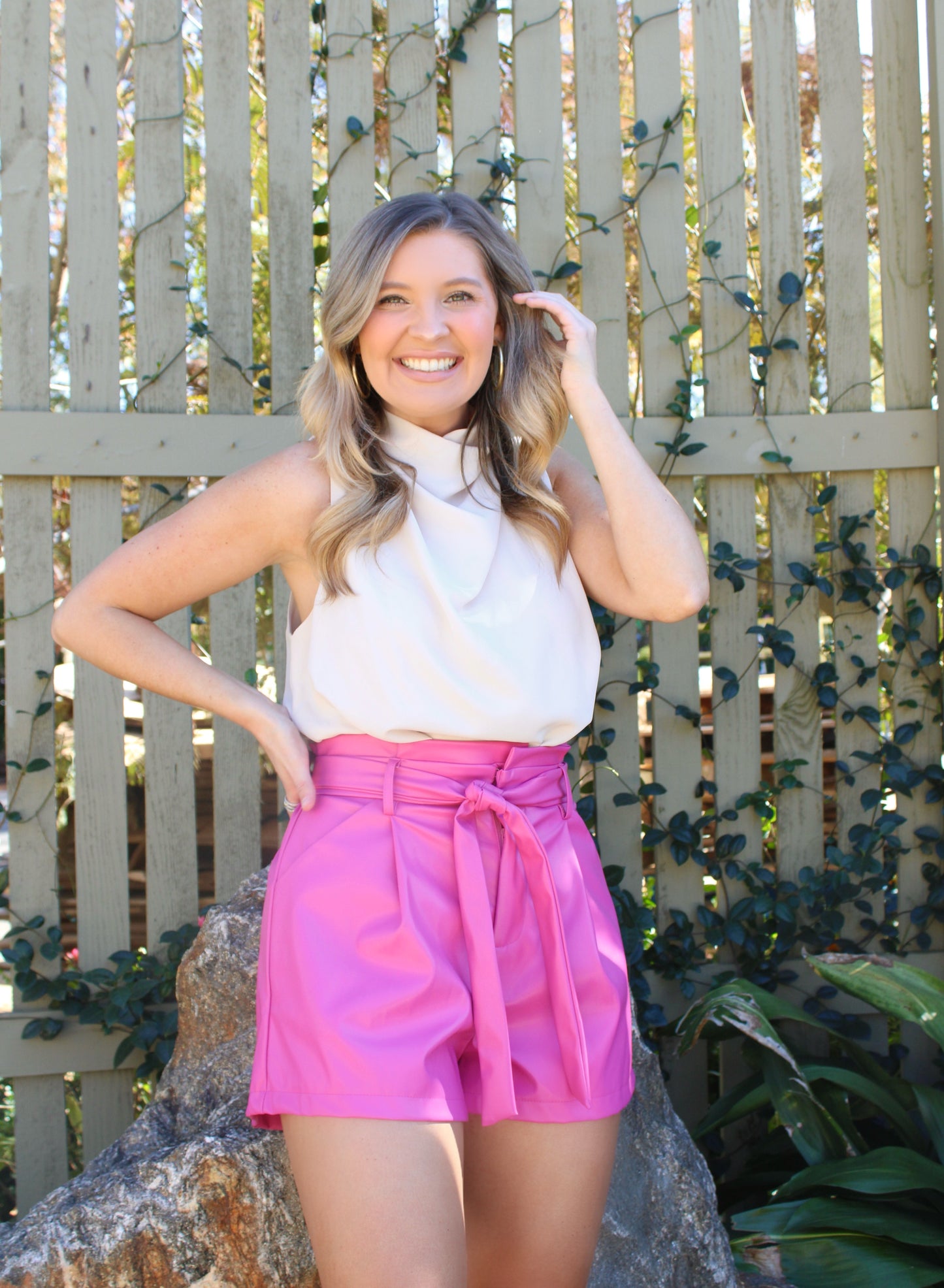 Belted Leather Shorts in FSHN FWRD Pink