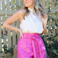 Belted Leather Shorts in FSHN FWRD Pink