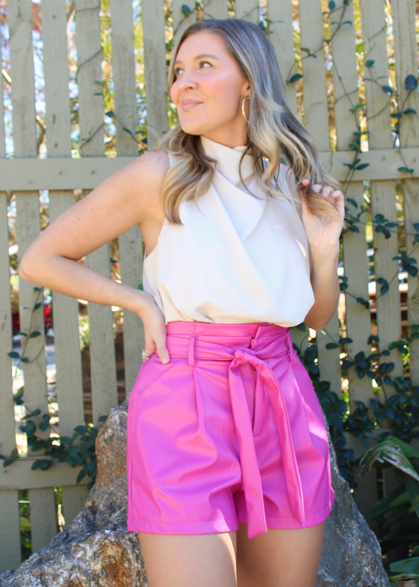 Belted Leather Shorts in FSHN FWRD Pink