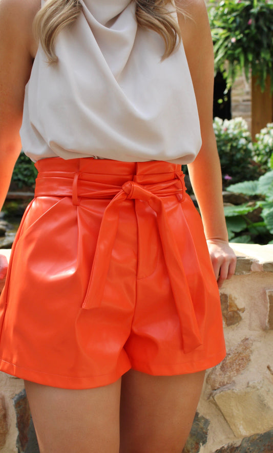 Belted Leather Shorts in Blaze
