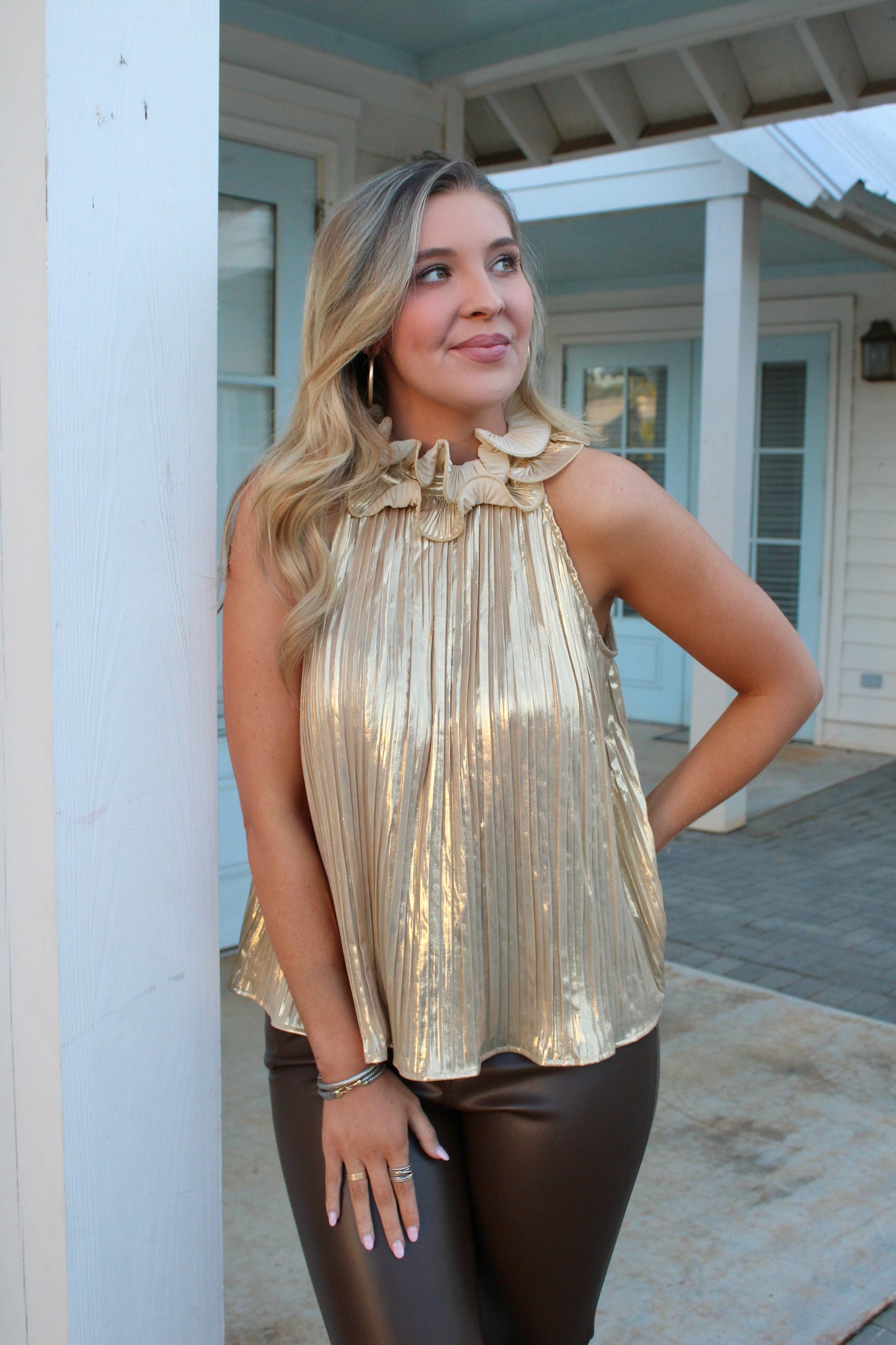 Champagne Shimmer Pleats Top