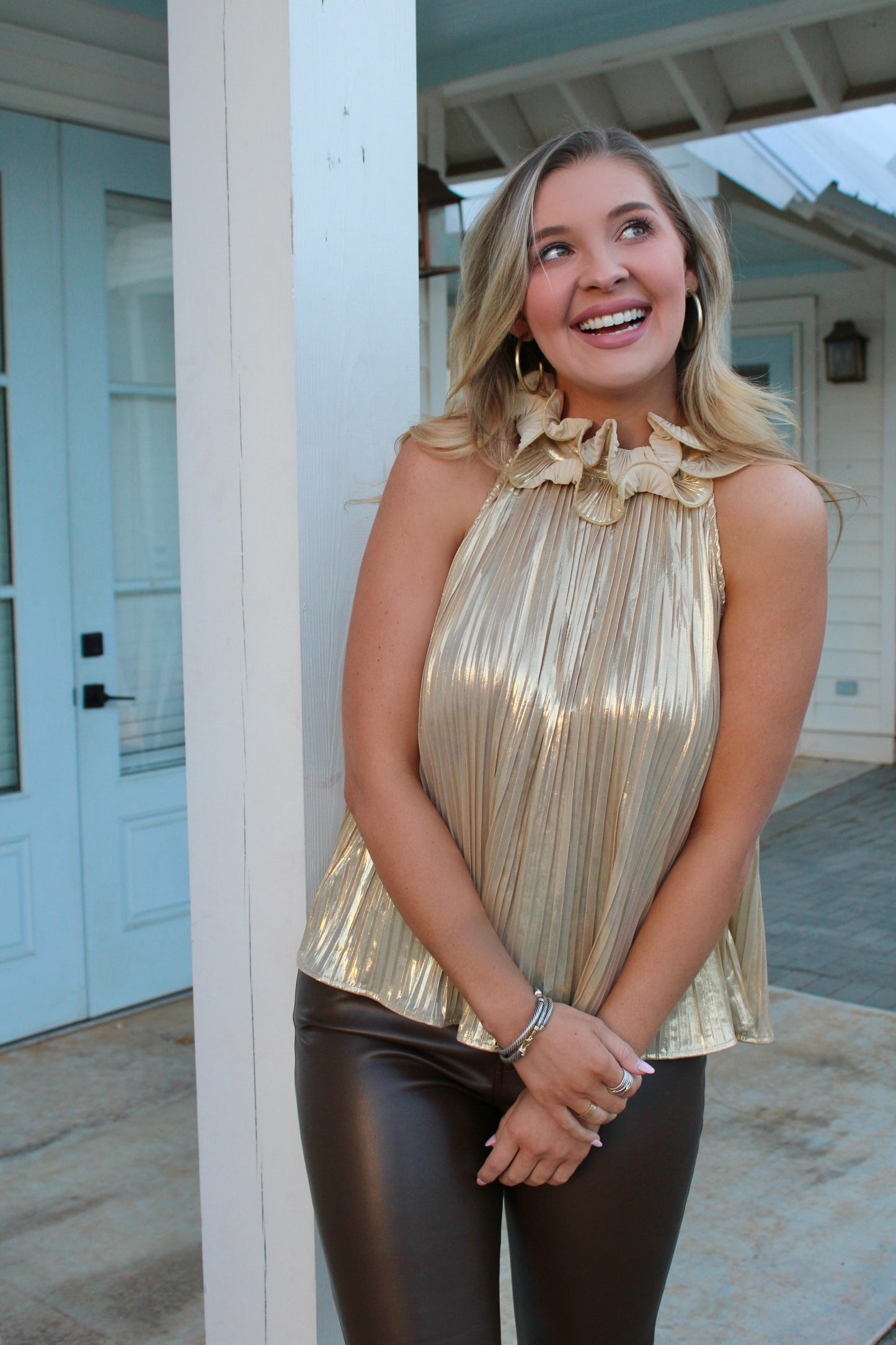 Champagne Shimmer Pleats Top