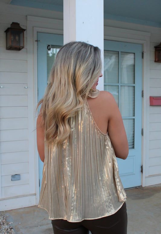 Champagne Shimmer Pleats Top