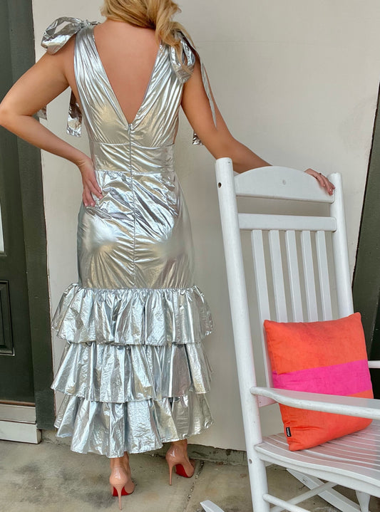 Metallic Plunge Neck Maxi