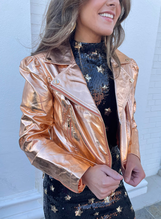 Copper Metallic Moto Jacket