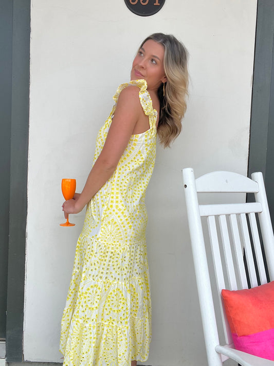 Lemon and Lace Midi Dress