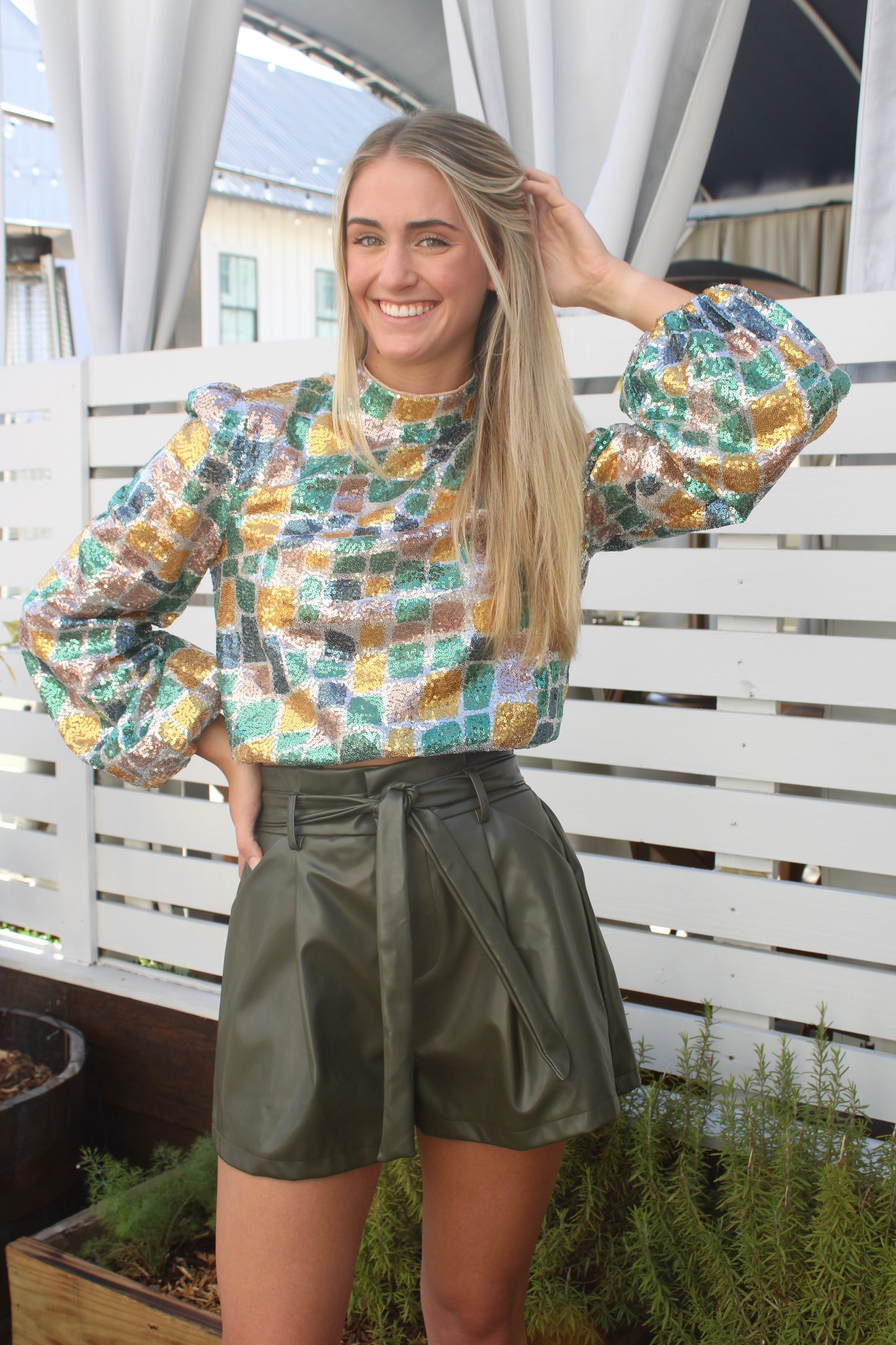 Belted Leather Shorts in Olive