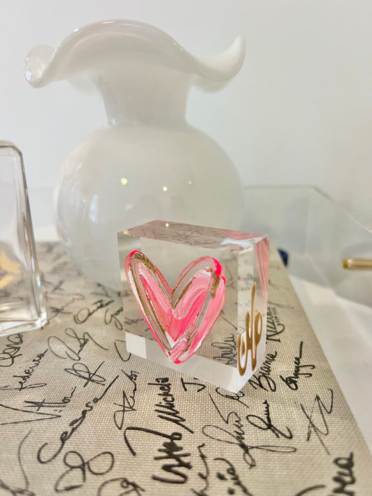 Pink Heart Lucite Block