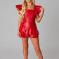 Buddy Love Crimson Leather Ruffle Top