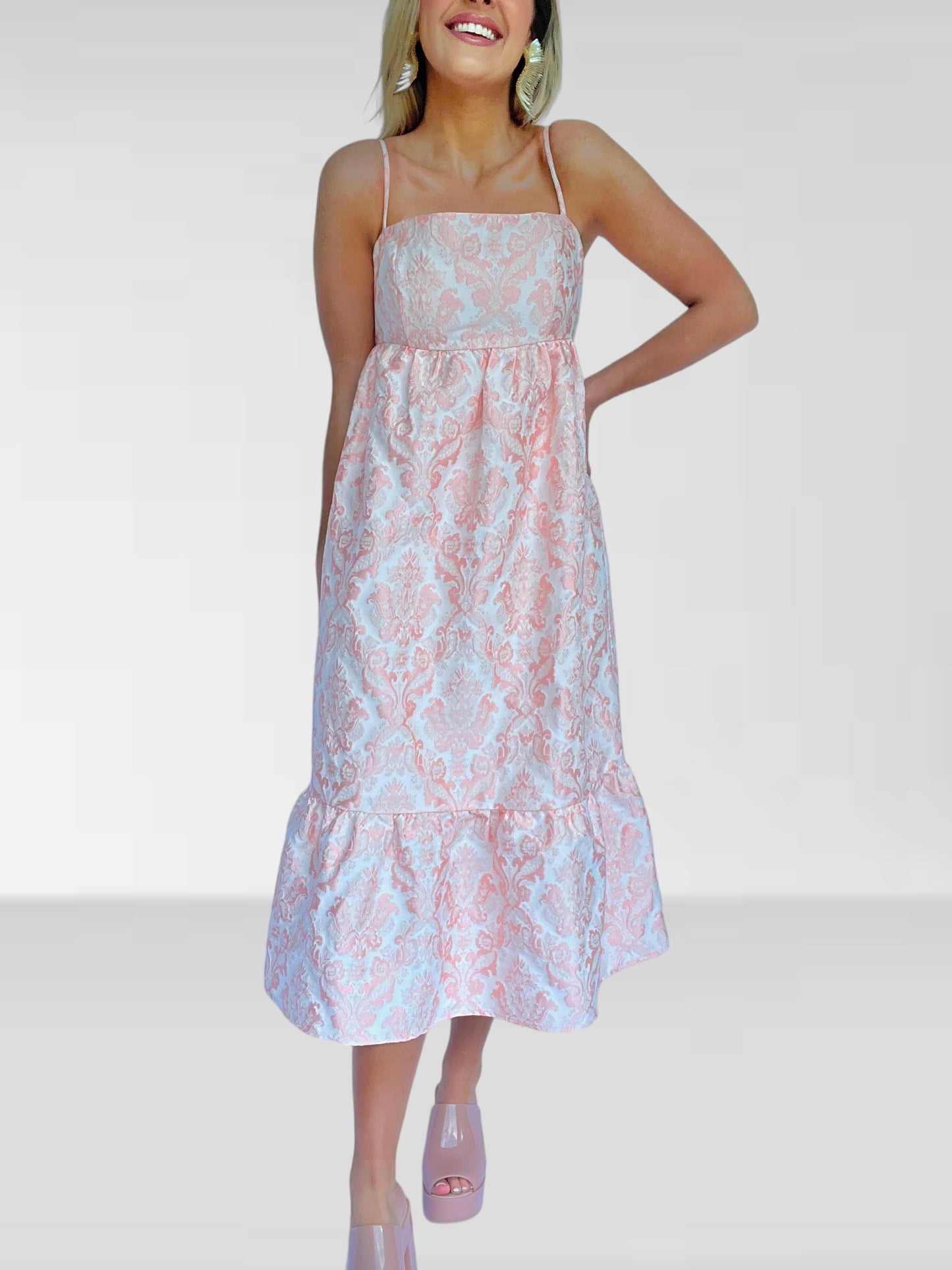 Baby Pink Victorian Midi Dress