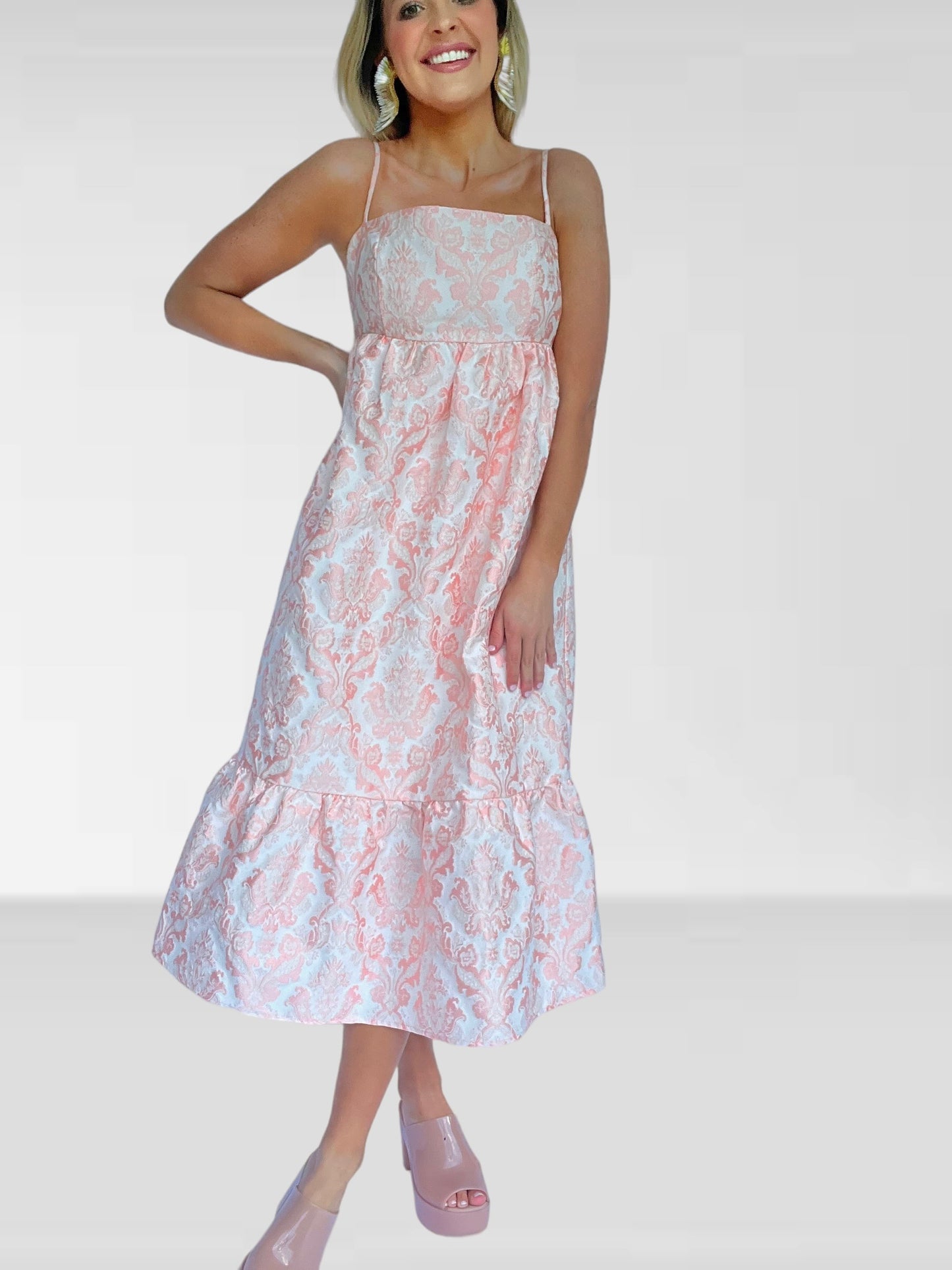 Baby Pink Victorian Midi Dress