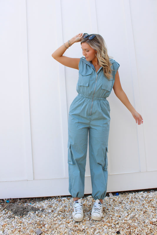 Smoke Blue Cargo Playsuit