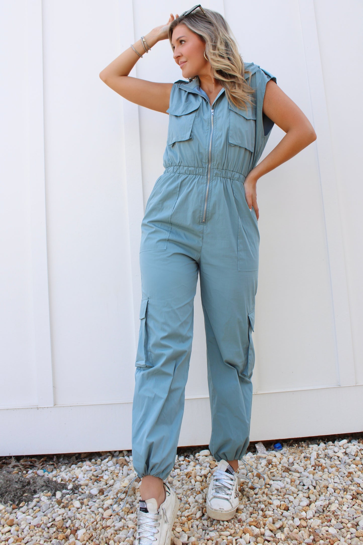 Smoke Blue Cargo Playsuit