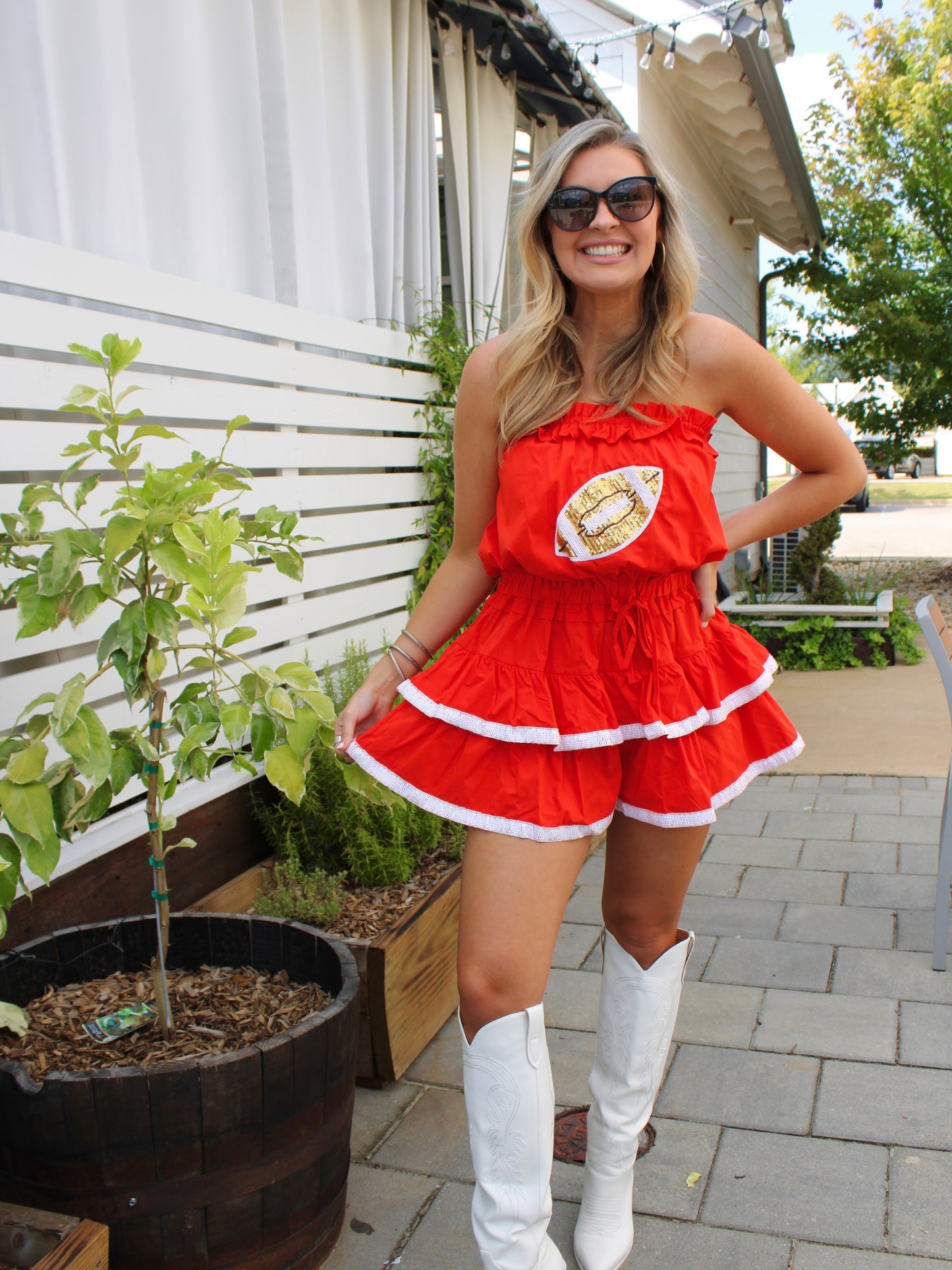 Wake Up It's Game Day Romper - Red/White