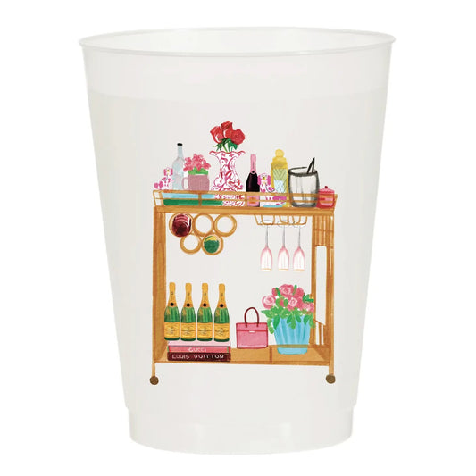 Watercolor Bar Cart Frosted Cups