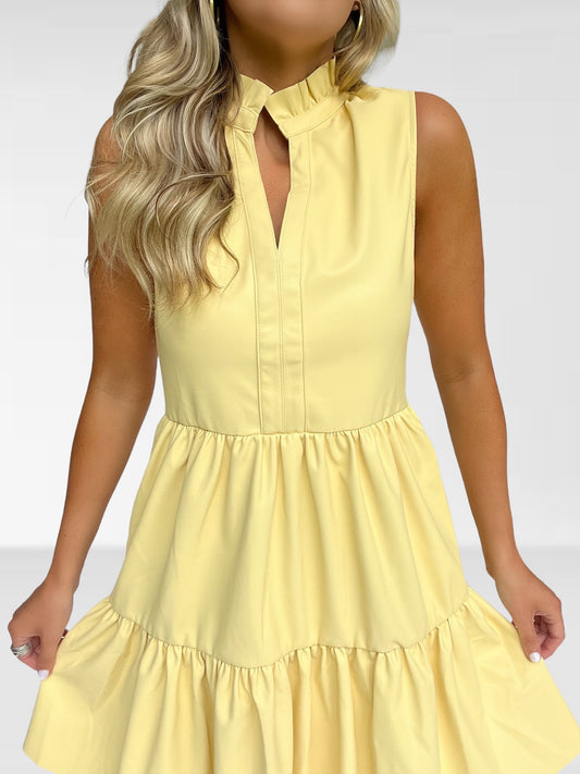 Soft Yellow Faux Leather Dress