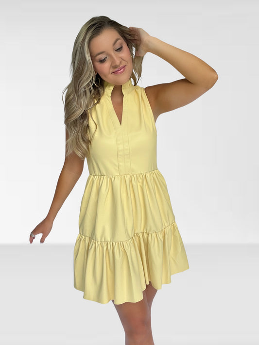 Soft Yellow Faux Leather Dress