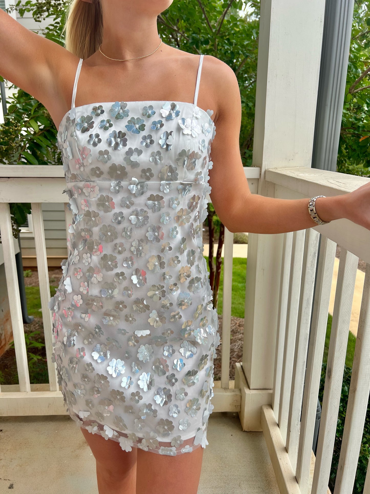 Silver Petal Party Dress