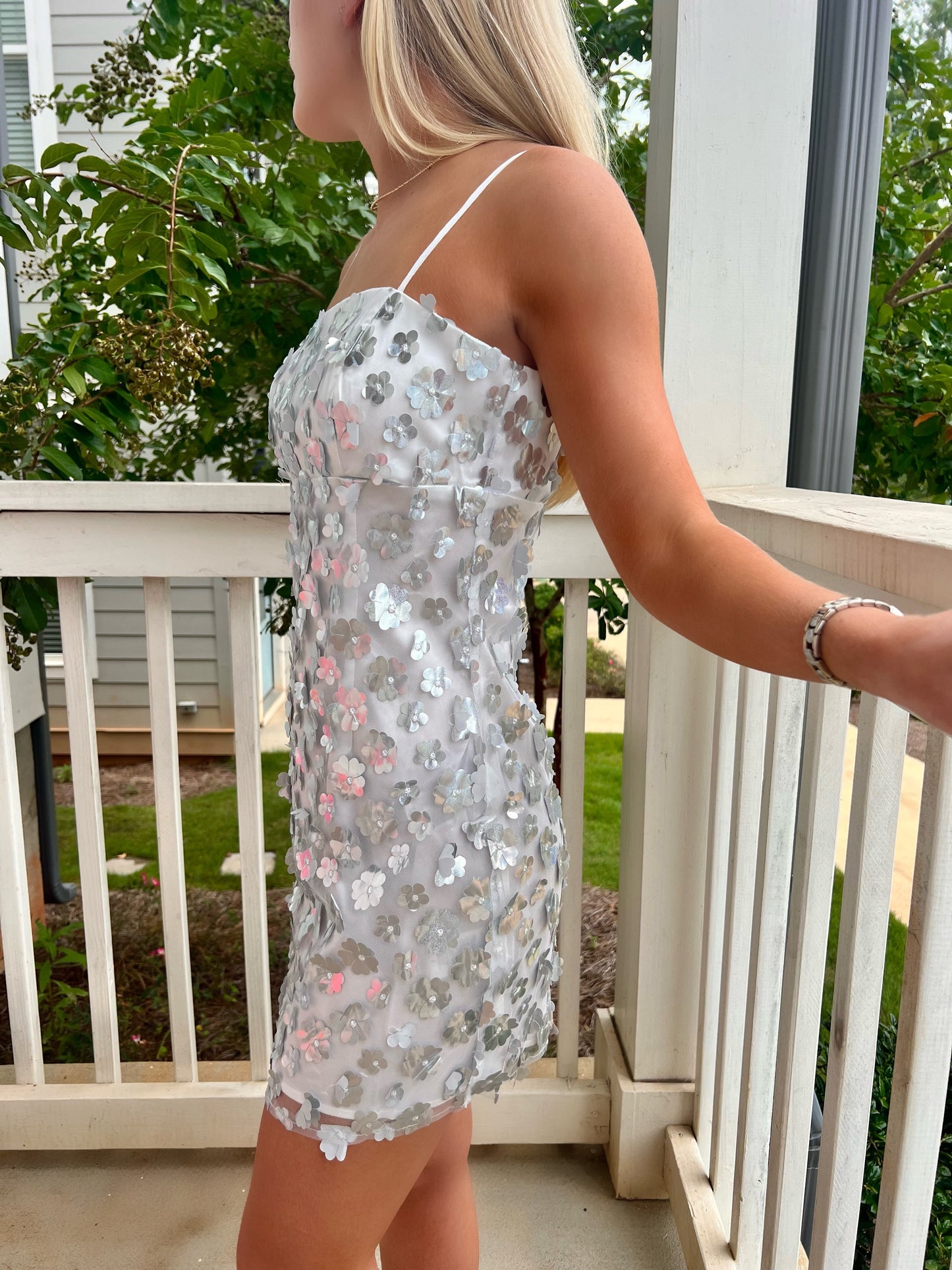 Silver Petal Party Dress